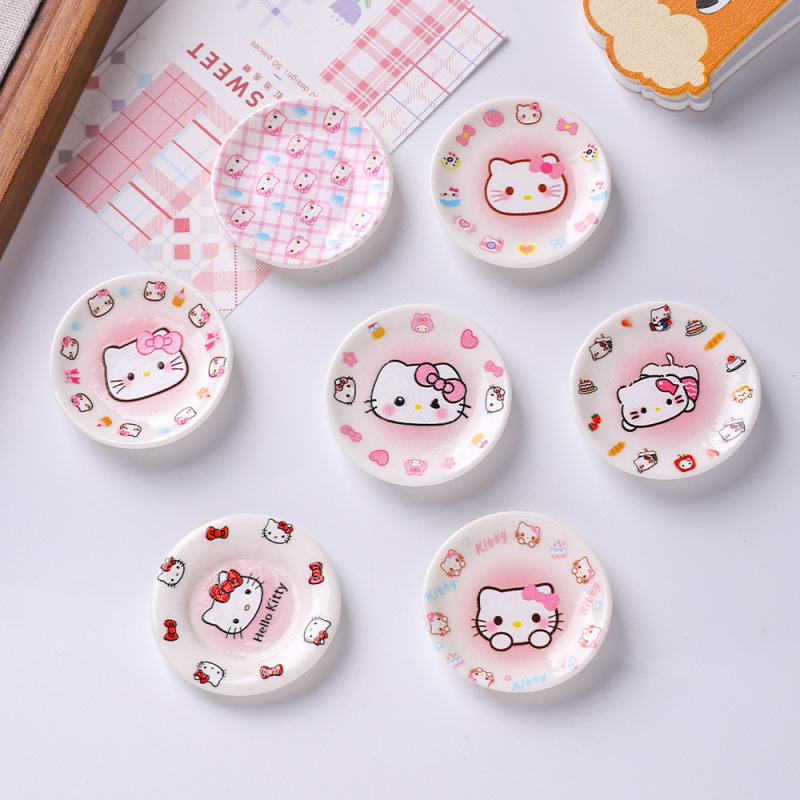Cute Cat-Themed Mini Plates Resin Accessories Mini Fruit Tray Dollhouse DIY Decorations Pretend Play Ornaments