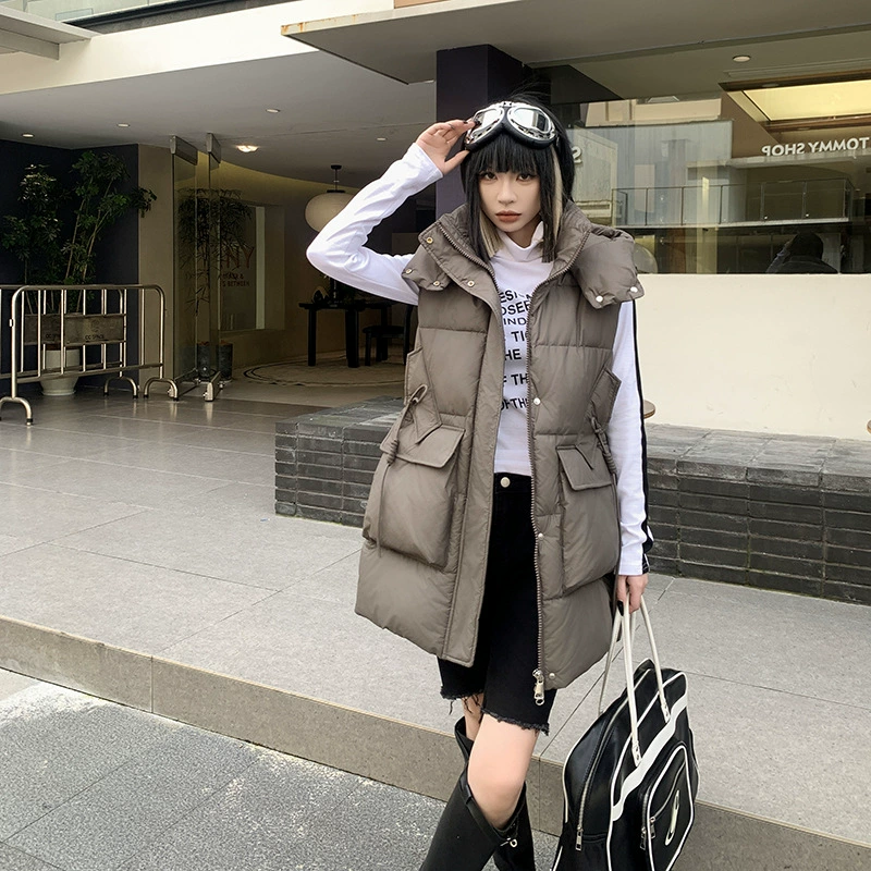 Demi-season fashionable vest with hood with down, jacket, Korean style