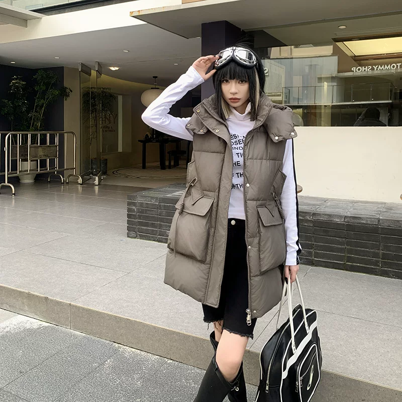Demi-season fashionable vest with hood with down, jacket, Korean style