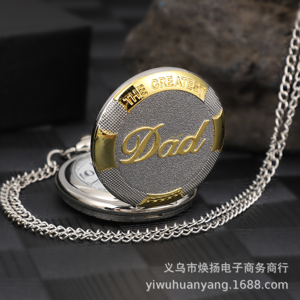 Wholesale Father's Day Gift Watch Necklace Quartz Watch Flip Cover Gold Dad Pocket Watch Fashion Decoration Retro Style Pocket Watch