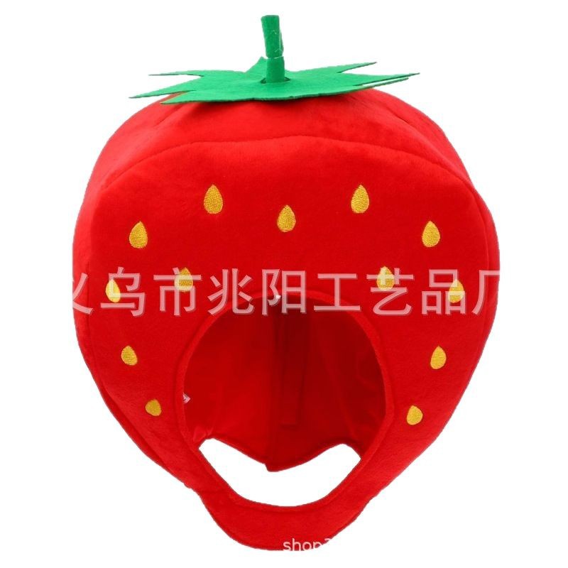 Venta caliente celebridad de Internet lindo sombrero de fresa de felpa sombrero de fresa accesorios para fotos accesorios de fotos sombrero de felpa