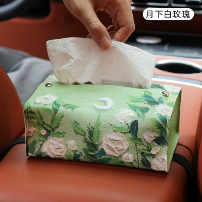 storage Parcha tissue box, Car tissue box/set - white-rose-under-the-moon
