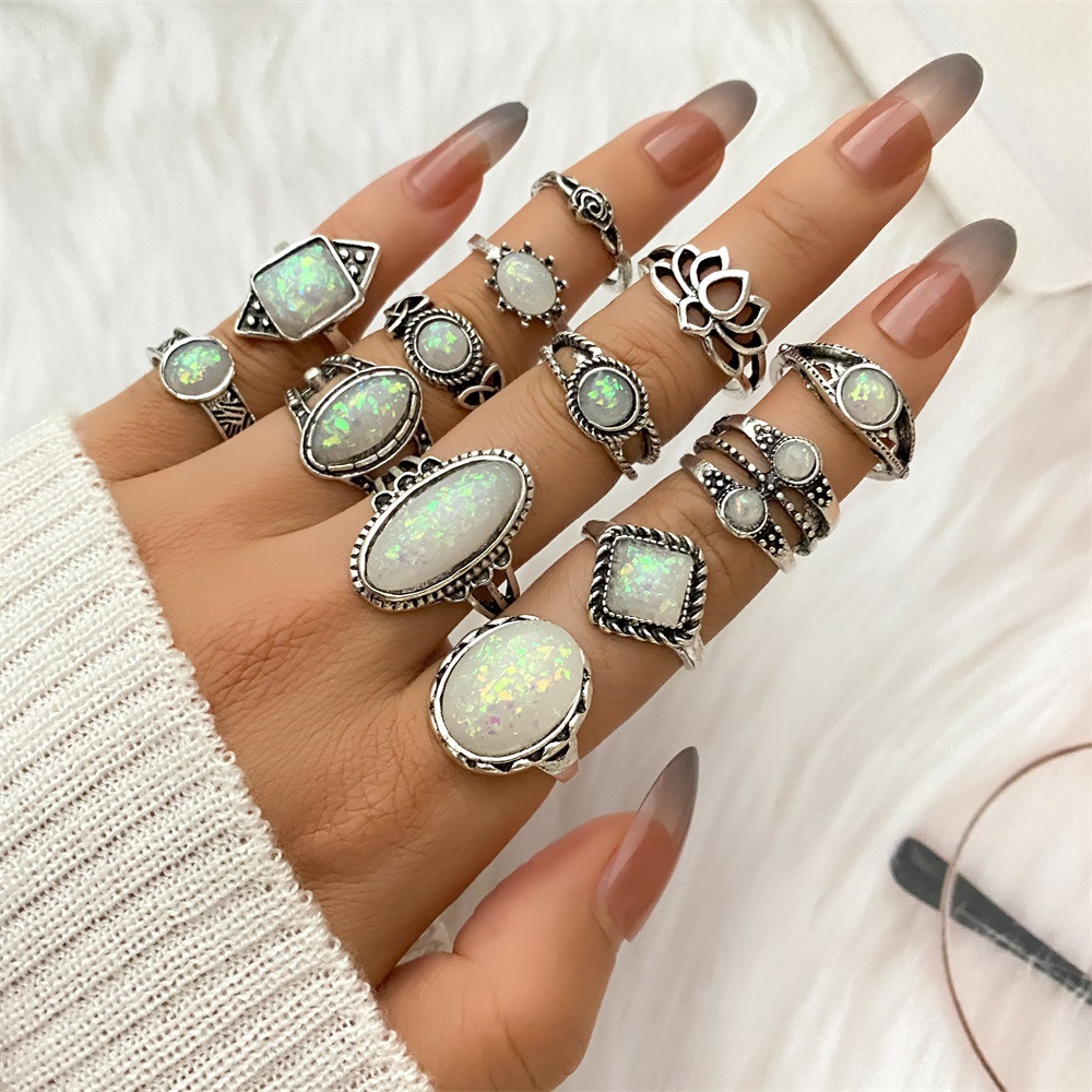 (Cross-border trading), retro turquoise ring, ethnic set, jewelry, accessory, high-quality style, ethnic style