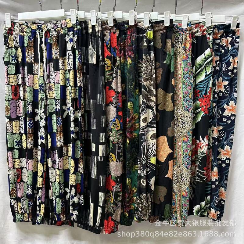 25 Summer Women's Ice Silk Floral Pants for Middle-Aged and Elderly Mothers, Anti-Mosquito Pants with Drawstring, Nine-Point Lantern Pants Wholesale 25 Summer Women's Ice Silk Floral Pants for Middle-Aged and Elderly Mothers, Anti-Mosquito Pants with Drawstring, Nine-Point Lantern Pants Wholesale