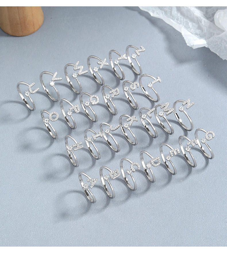 5g Weight Zircon Inlay Material Open Rings Classification Adjustable Ring Size 1 Piece Quantity 925 Sterling Silver Zircon Letter Open Rings