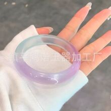 新中式冰透春三彩缅甸石英岩玉手镯半山半山翡翠平替款玉石手镯