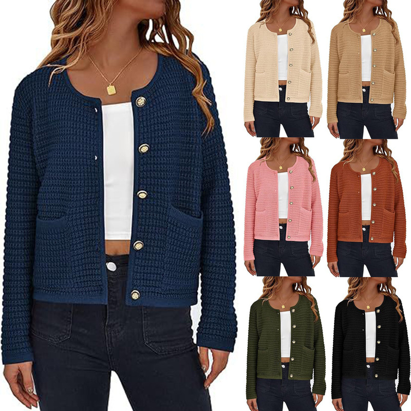 Europe and the United States 2024 autumn and winter Amazon Xiyin cross-border hot women's knitted button cardigan top commuter temperament