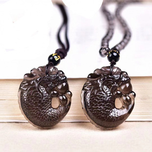 Natural Ice Obsidian Pendant with Warty Fish, Spirit, Treasure, Koi, and Arowana Necklace, Hydrating Crystal Koi for Good Luck