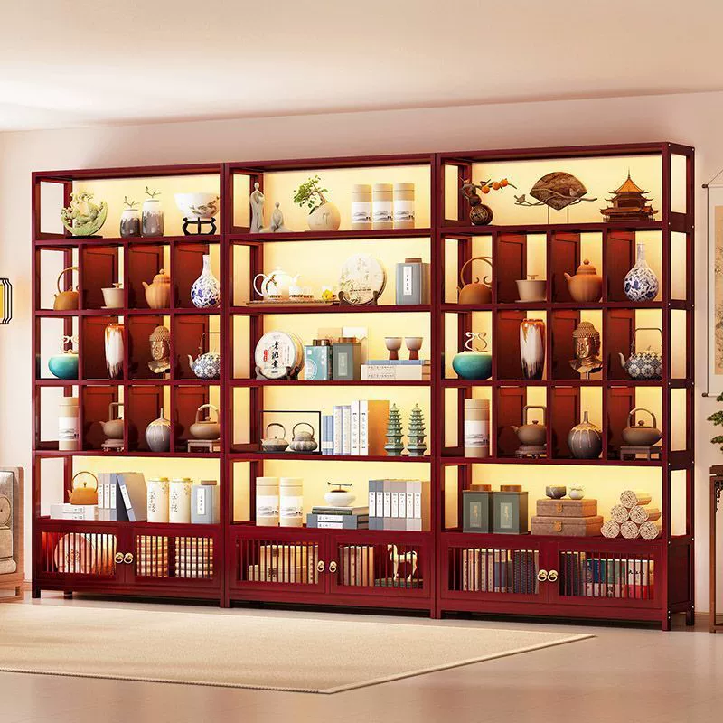 New Chinese-style tea shelf storage tea cabinet tea room ornaments tea tea set storage display cabinet bogus shelf not solid wood