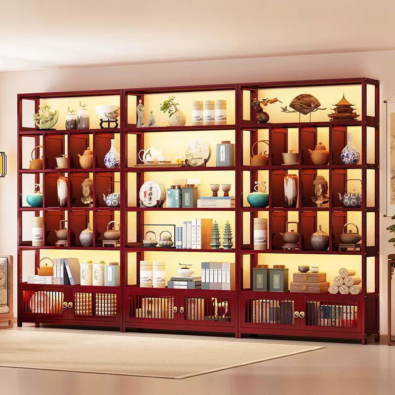 New Chinese-style tea shelf storage tea cabinet tea room ornaments tea tea set storage display cabinet bogus shelf not solid wood