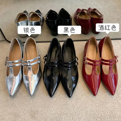 羊皮T型瑪麗珍鞋女粗跟鞋 春季新品中跟鞋尖頭單鞋女式淺口單鞋潮