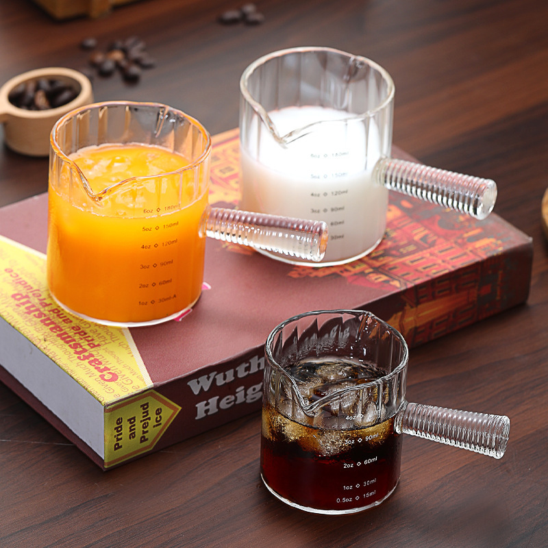 Hongbaite Small Milk Cup Mixer Milk Divider with Scale Double Mouth Coffee Cup Coffee Machine with Glass Handle to Mix Coffee Hongbaite Small Milk Cup Mixer Milk Divider with Scale Double Mouth Coffee Cup Coffee Machine with Glass Handle to Mix Coffee