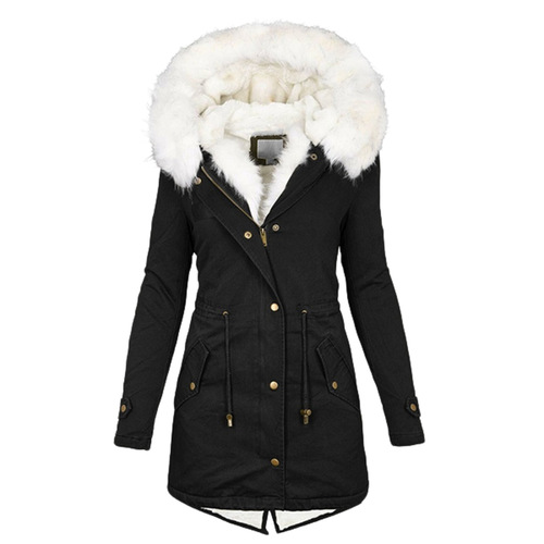 Wish Western-style new warm fur collar pocket women's coat W374