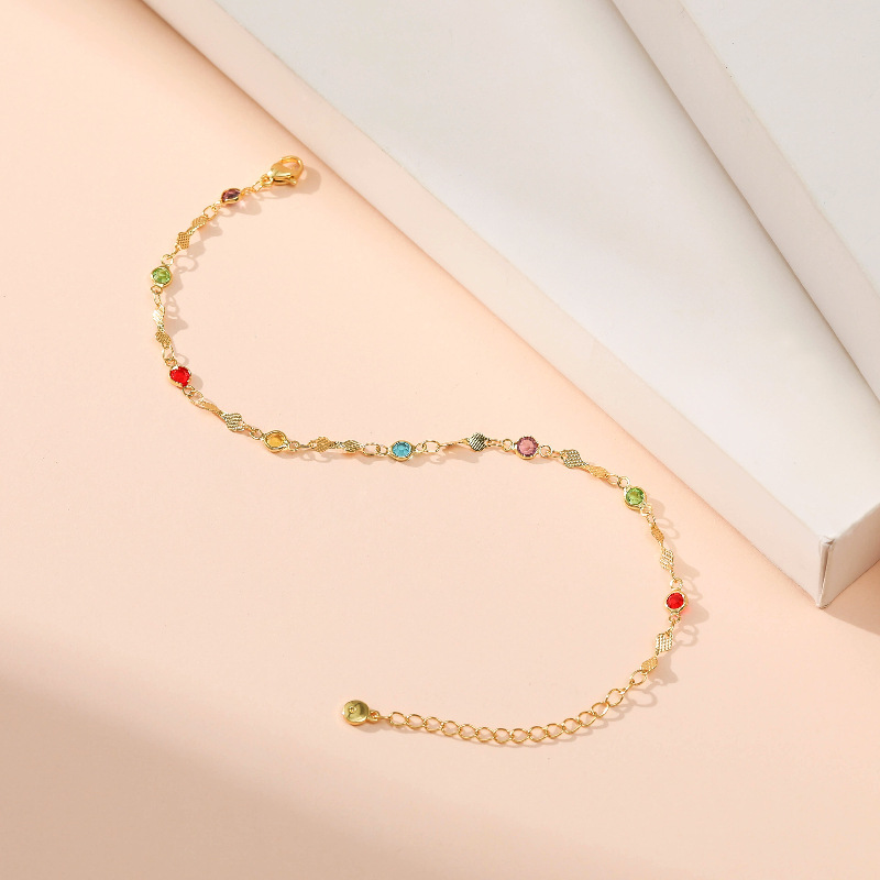 Color Zircon Adjustable Gold-plated Anklet Wholesale Nihaojewelry display picture 8
