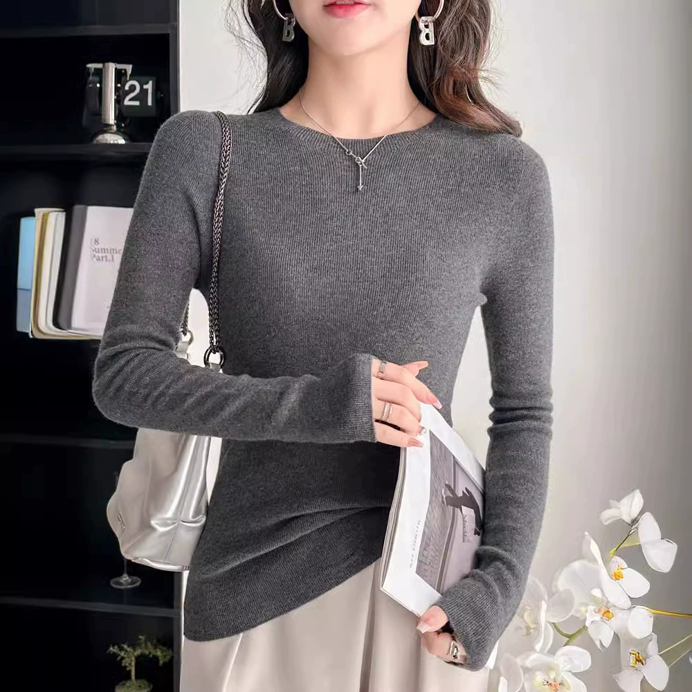 60 100 worsted merino thin wool round neck close-fitting seamless integrated 18-pin base knit sweater thin sweater