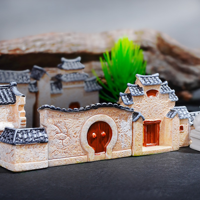 Paisaje de pecera estilo chino retro Jiangnan edificio antiguo casa pequeña decoración en stock