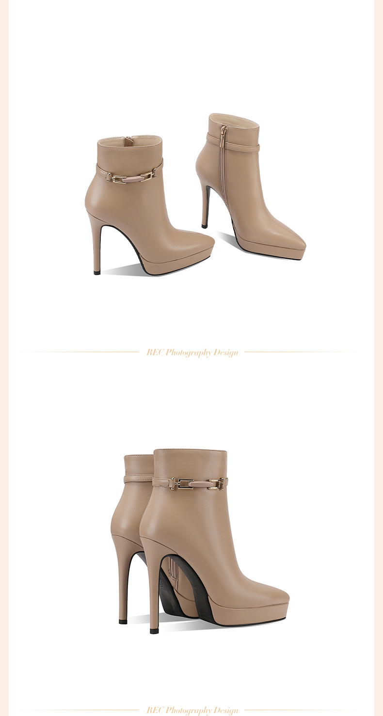 Boot nữ da bò mũi nhọn gót siêu cao 12 cm đế chống nước phong cách sàn catwalk — Màu mơ 12 cm (lông cừu) chi tiết 3