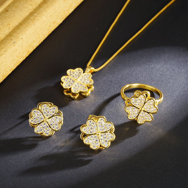 Nuevos productos ins tetrahedra Hao con diamantes populares collares anillo conjunto pendientes de oro vietnamita aleación de cobre preservación de color