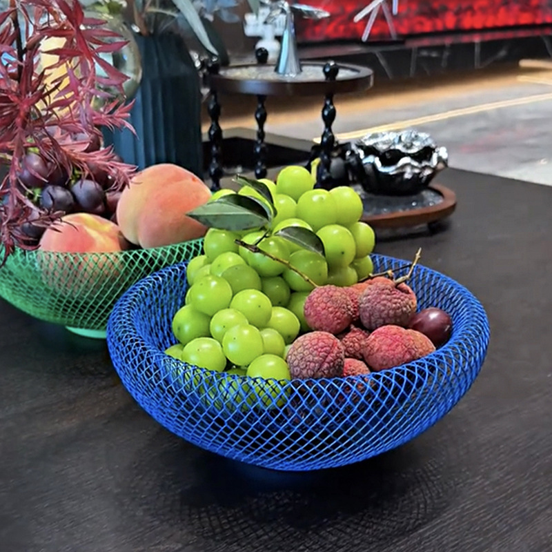 北欧INS风创意手工现代铁艺鸟巢网状收纳盘茶几零食筐果盘水果篮|undefined