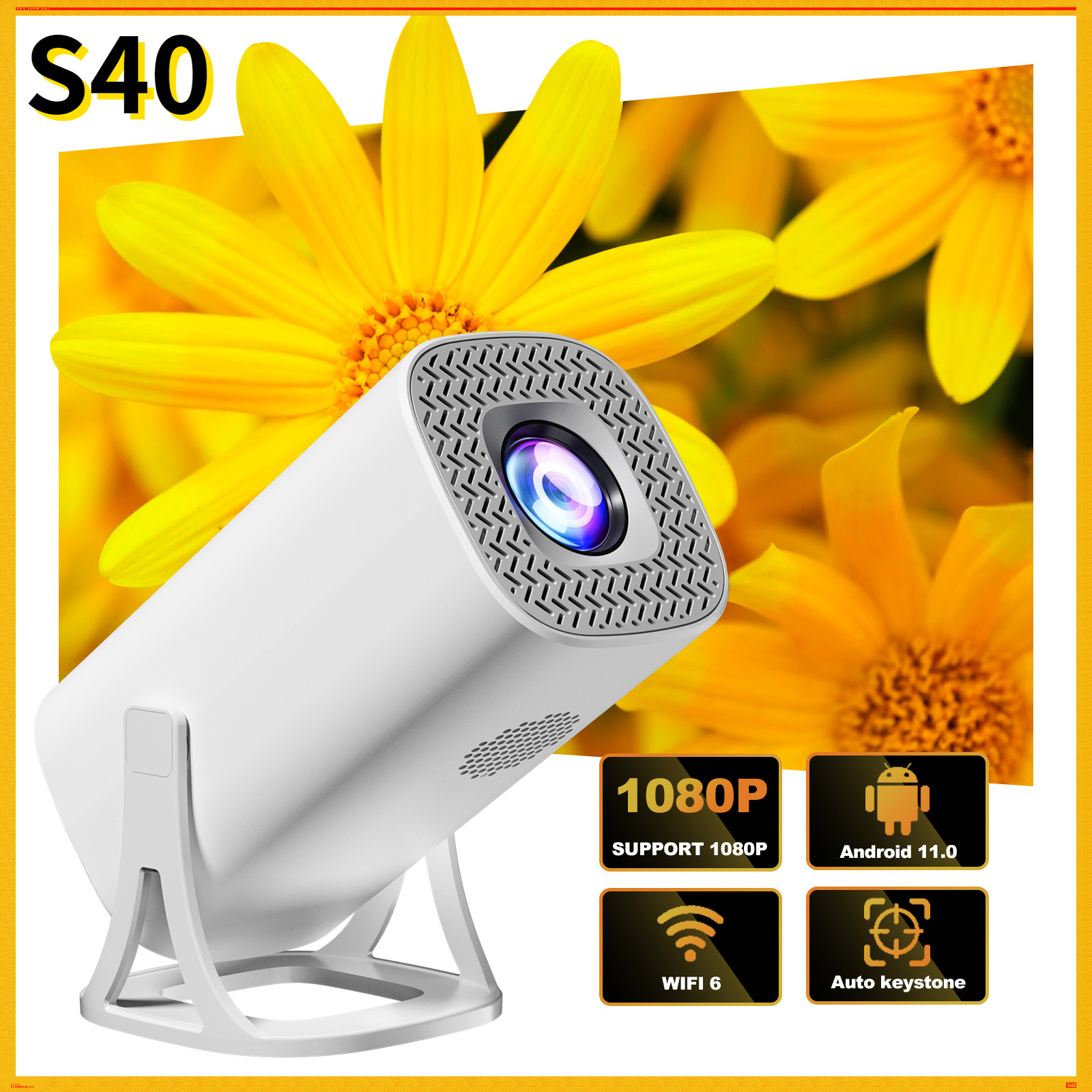 Cross-Border S40 Projector Android 4K Hd Wireless Dual Wifi Bluetooth Portable Projector Home Theater