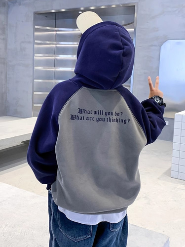 Children's Spring and Autumn Medium Boys' Korean Style Casual Loose Letter Hoodie Stylish Trendy