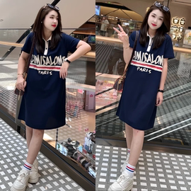 Polo领连衣裙女夏季法式时尚字母印花百搭宽松休闲减龄显瘦T恤裙