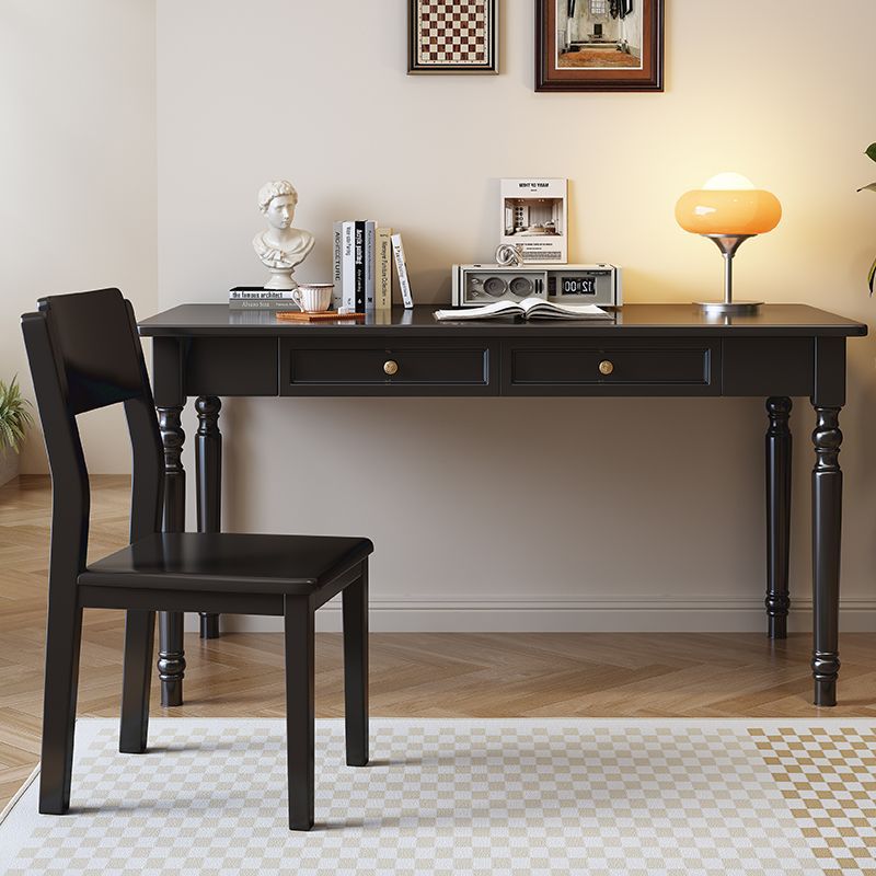 黑色书桌美式家用卧室欧式全实木写字桌书房电脑桌法式复古办新品
