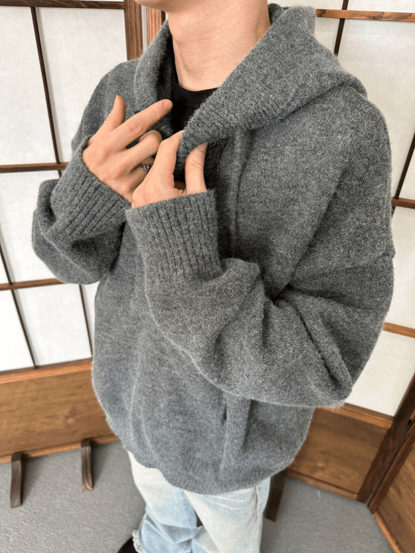 美拉德式爆款潮牌秋冬连帽毛衣半开衫纽扣情侣外穿套头针织衫男女|undefined