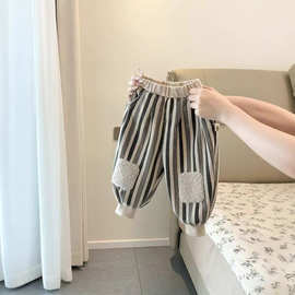 婴儿秋冬季新款卫裤韩版竖条纹休闲裤大pp裤加绒宝宝秋冬装外出服