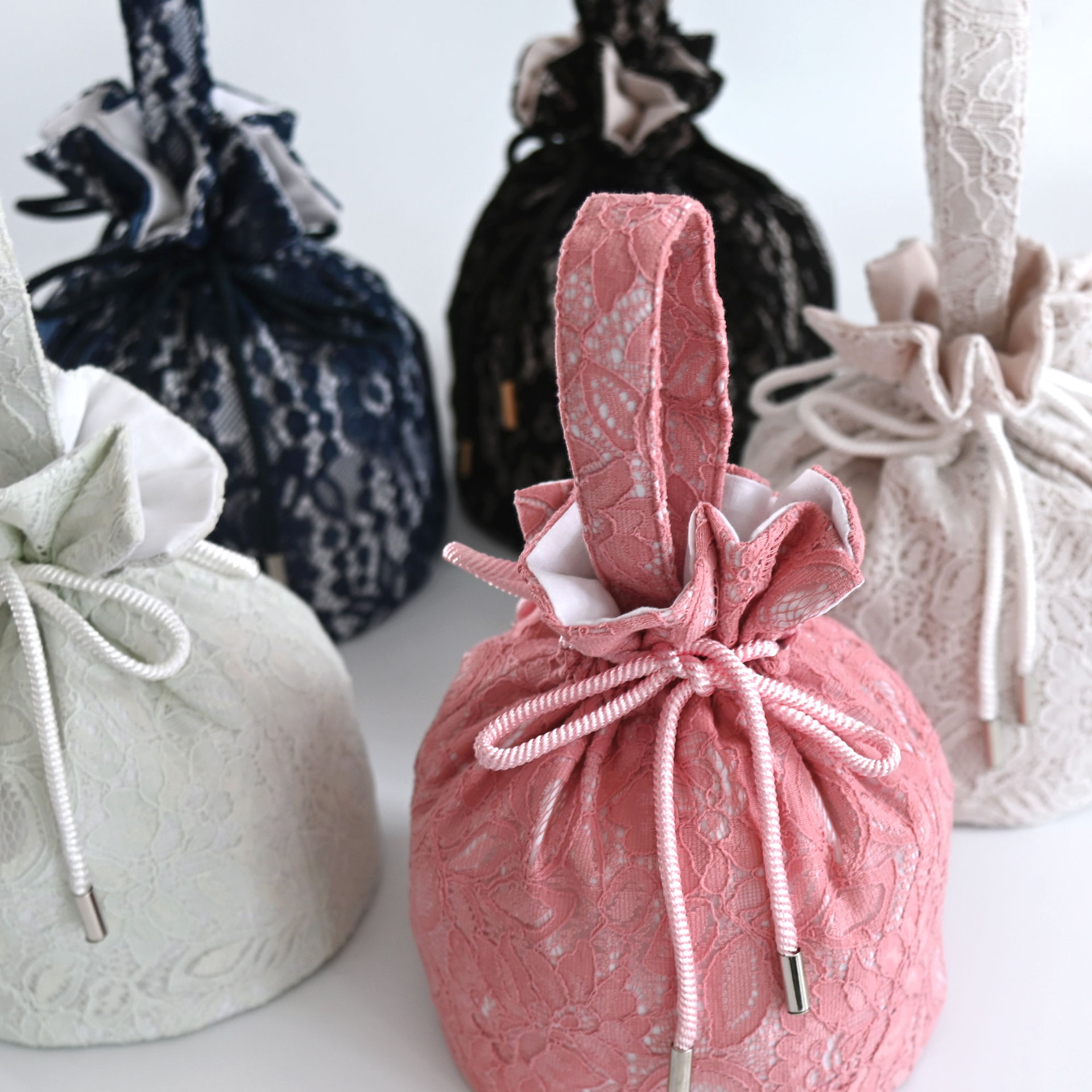 Japanese Traditional Kimono Accessories Lace Drawstring Bucket Bag Vintage Sweet Handbag