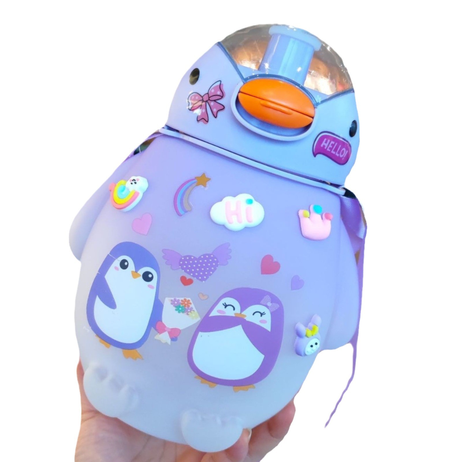 Creativo lindo pollo paja taza de plástico gradiente color helado gran capacidad botella agua portátil crossbody Correa