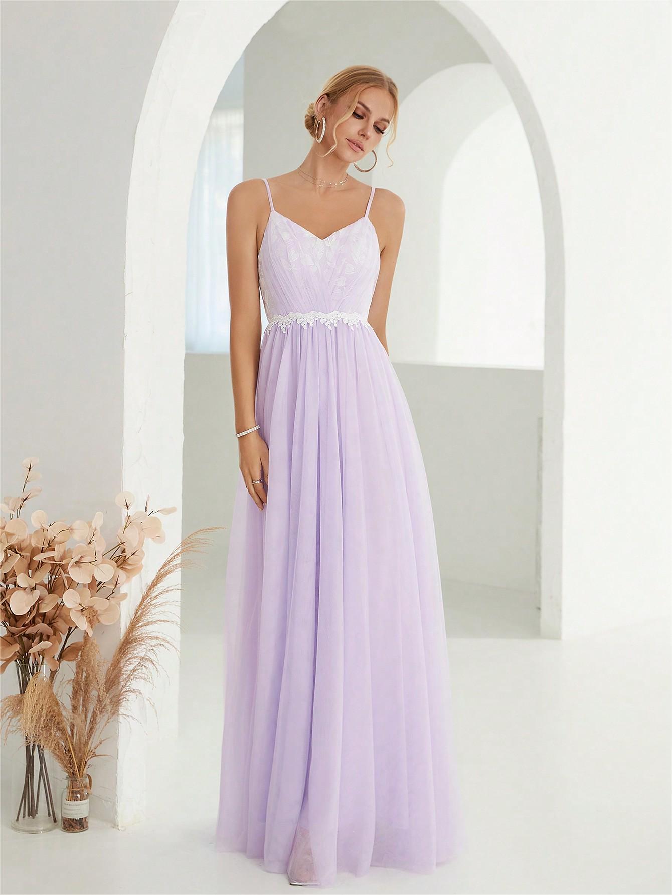 Women Suspender Evening Dress Mesh Cross Fold Lace Contrast Color Maxi Dress Summer