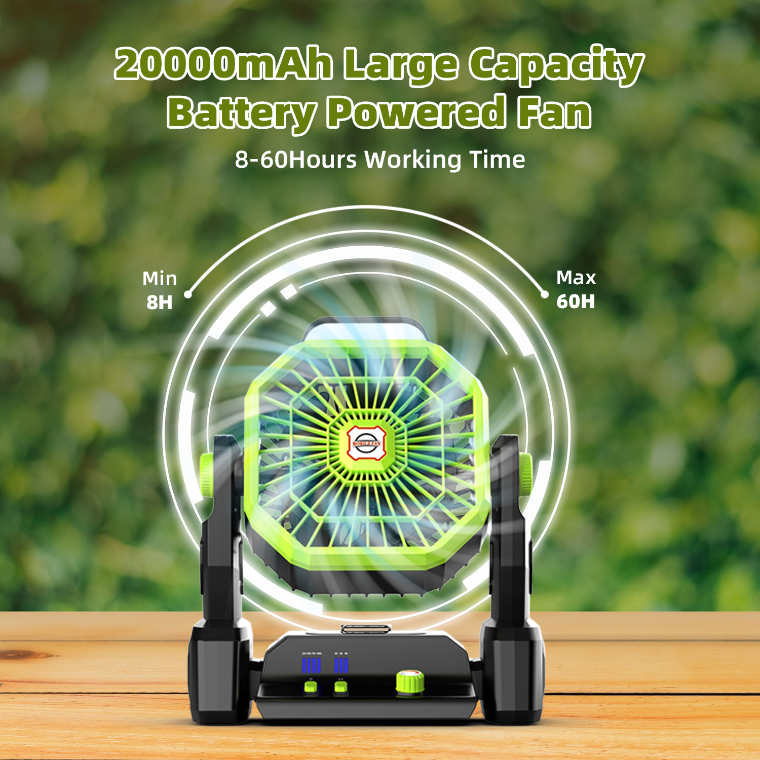 Lámpara Ventilador para Camping al Aire Libre 20000mAh (60 Horas) con Luz LED Recargable