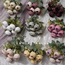 简约欧式复古7头把束仿真茶玫瑰酒店餐厅装饰套装人造假花 跨境