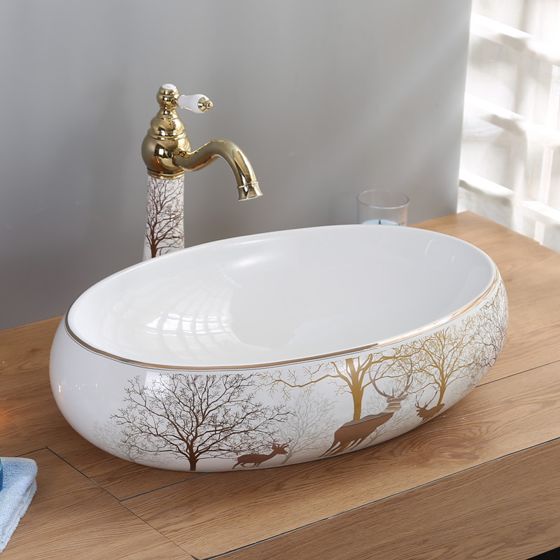 Mesa redonda cuenca balcón cuadrado lavabo de cerámica lavabo de color lavabo de oro Cuenca del arte