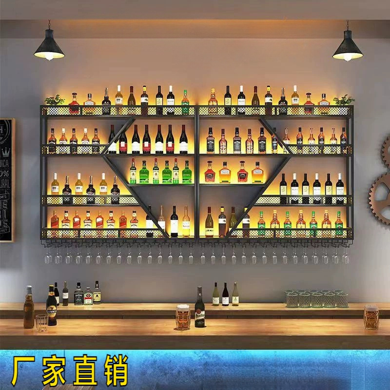 Bar Bar Counter with Light Full-weight Wine Rack Restaurant Wall-mounted Red Wine Cabinet Display Rack Hanging Wall-mounted Disassembled Storage Rack