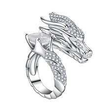 快手抖音直播满钻霸王龙戒指 奢华镀18k金中国龙蓝宝石红宝石戒指