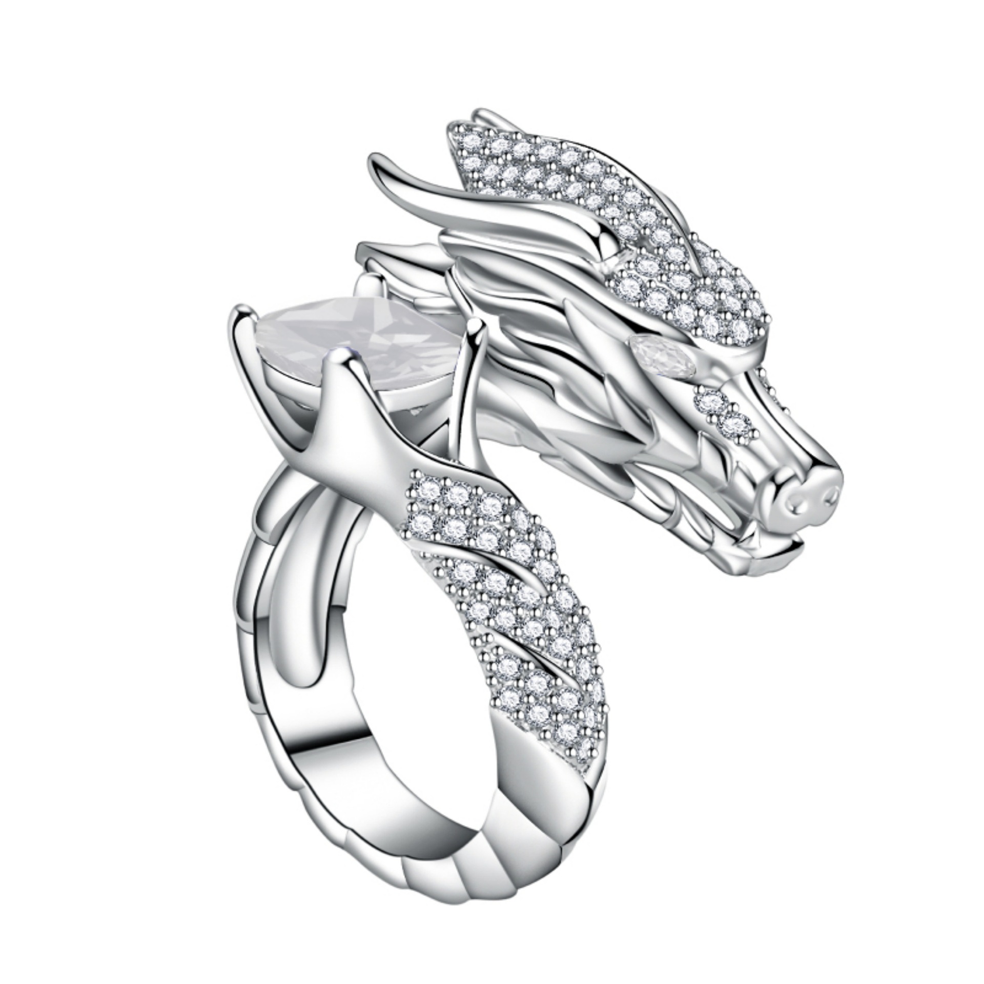 快手抖音直播满钻霸王龙戒指 奢华镀18k金中国龙蓝宝石红宝石戒指