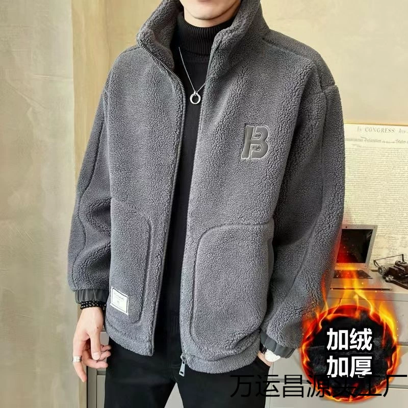 Мужская куртка из шерсти ягнёнка и хлопка с флисовой подкладкой, утолщенная, осенне-зимняя, повседневная, модная, брендовая, 2023 года.