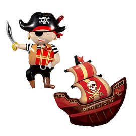 新款海盗船 海盗贼卡通造型铝膜气球 万圣节派对装饰布置铝箔气球
