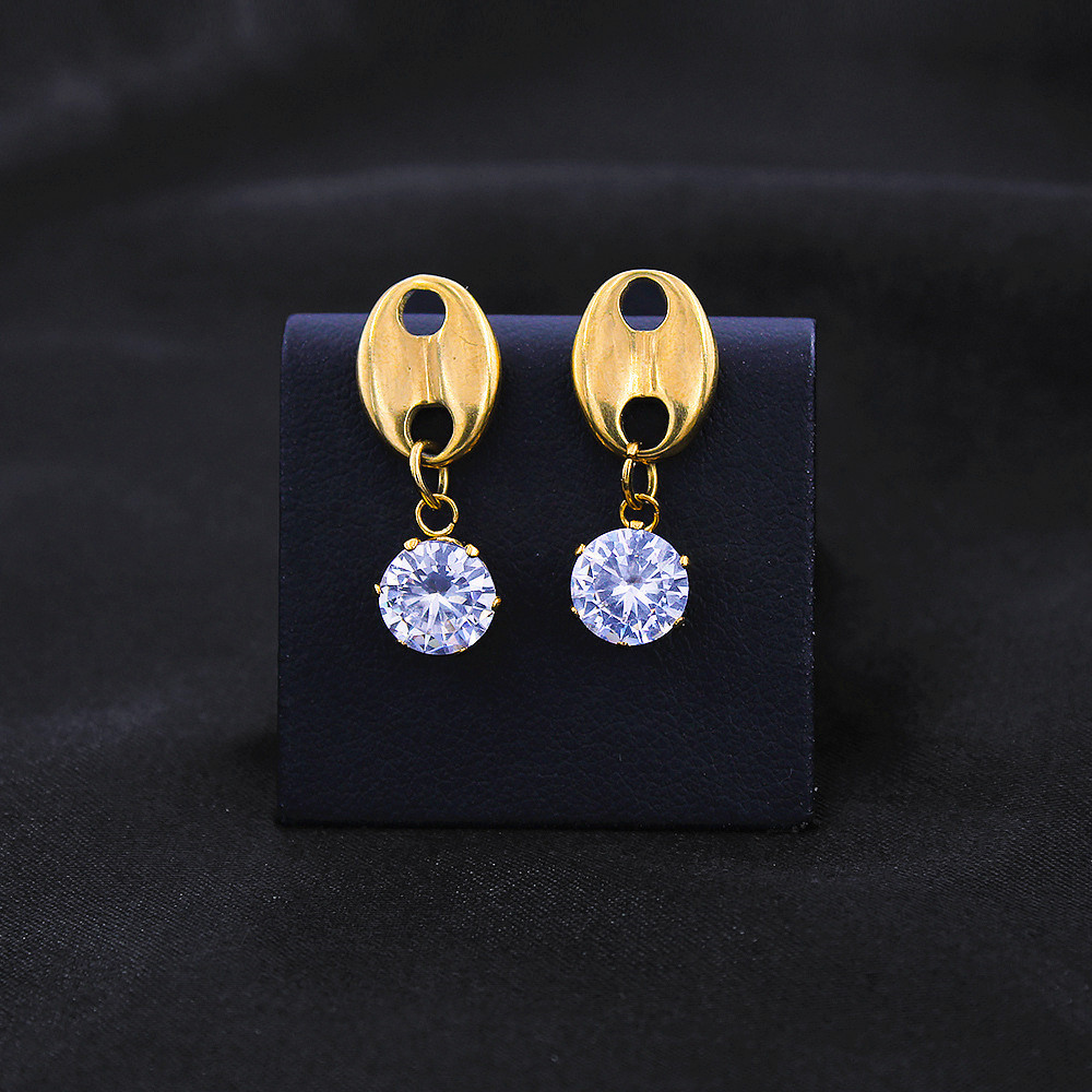 18K Real Gold Plated Plating Material Zircon Inlay Material Jewelry Set Classification Elegant Oval Stainless Steel Inlay Zircon Earrings Necklace