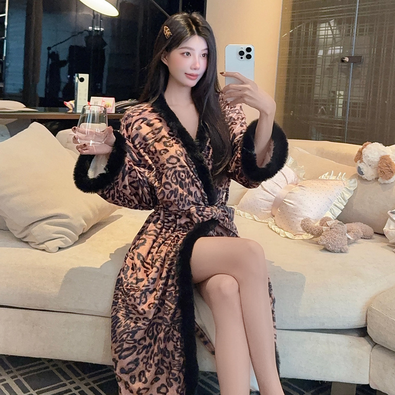 Demi-season velvet long sexy classic bathrobe