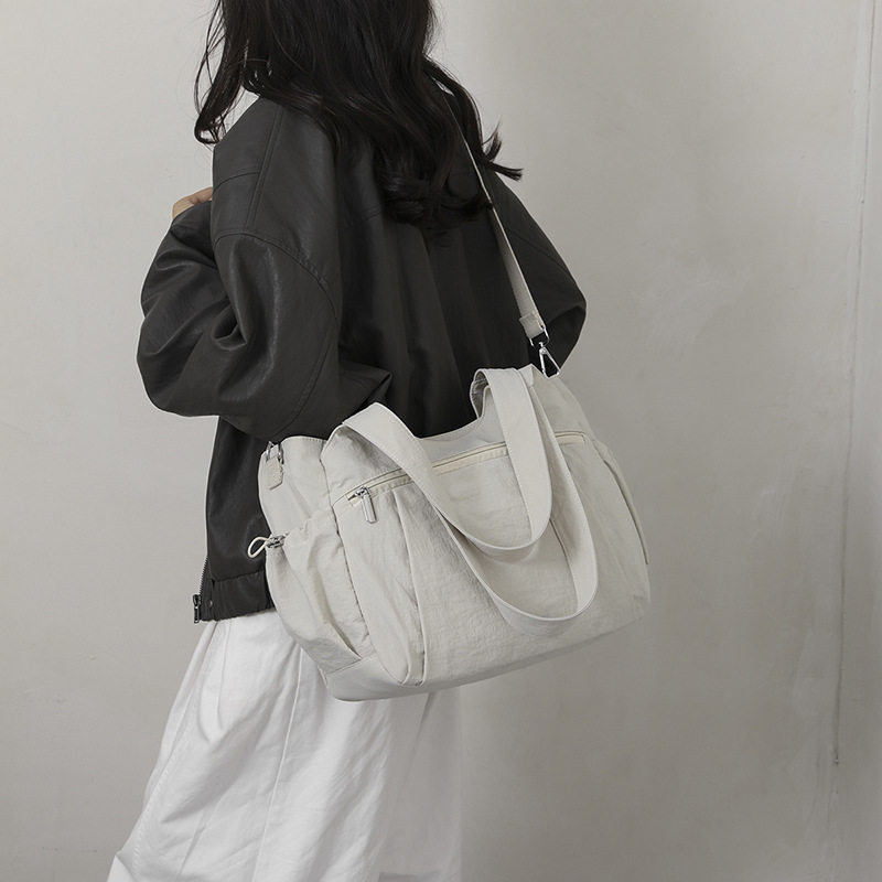 Túi tote nữ cỡ lớn chất liệu nylon nhẹ, túi đeo vai và đeo chéo tiện lợi — Khói tím, Quân đội xanh, màu be, màu nâu chi tiết 23