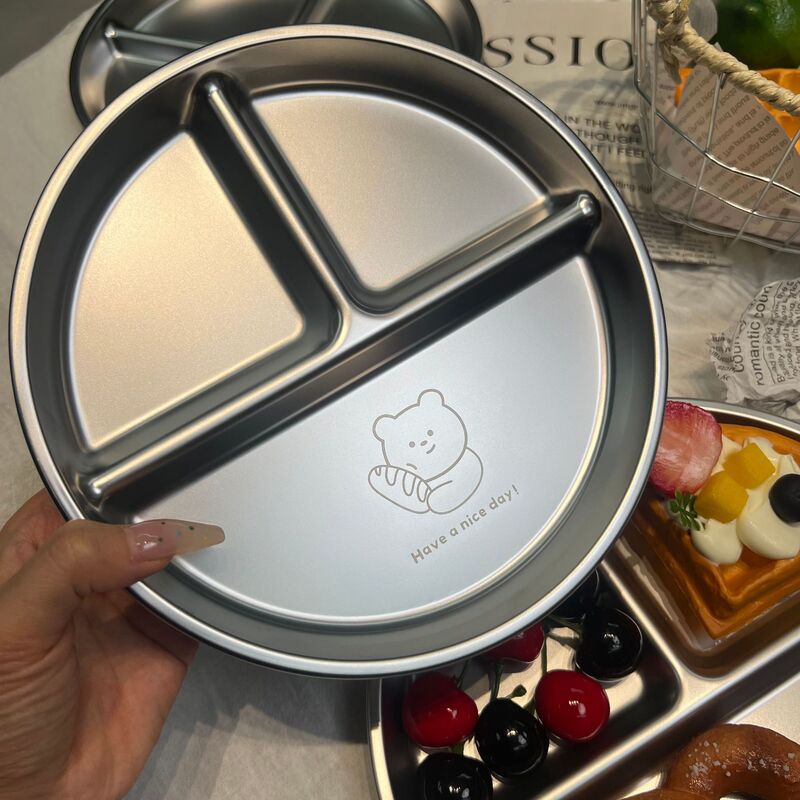 304 Stainless Steel Divided Plate, Fruit Portion Control Plate, 211 Meal Plate, Snack Plate, Student Thickened Children's Meal Plate 304 Stainless Steel Divided Plate, Fruit Portion Control Plate, 211 Meal Plate, Snack Plate, Student Thickened Children's Meal Plate