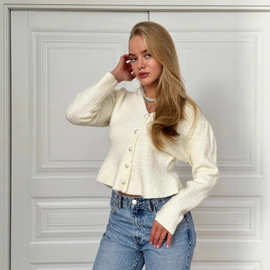 2025春季新款v领毛衣针织开衫女名媛风收腰荷叶边内搭打底衫上衣