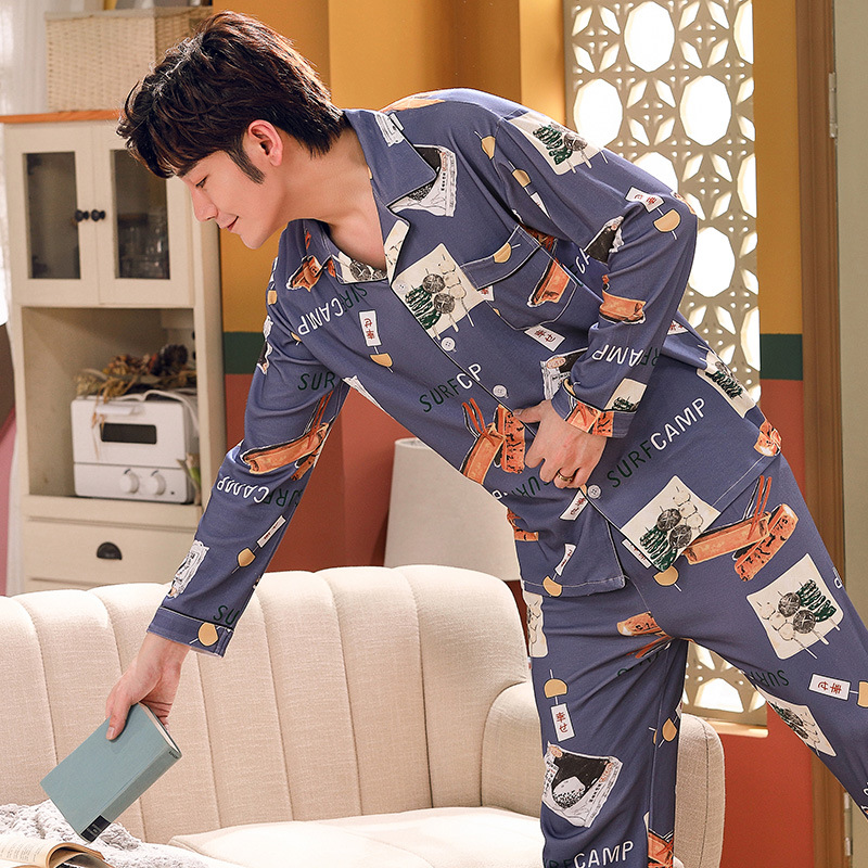 Pijamas de los hombres de manga larga de algodón de primavera y otoño delgada más el tamaño de prendas de vestir exteriores de los hombres pijamas de invierno homewear
