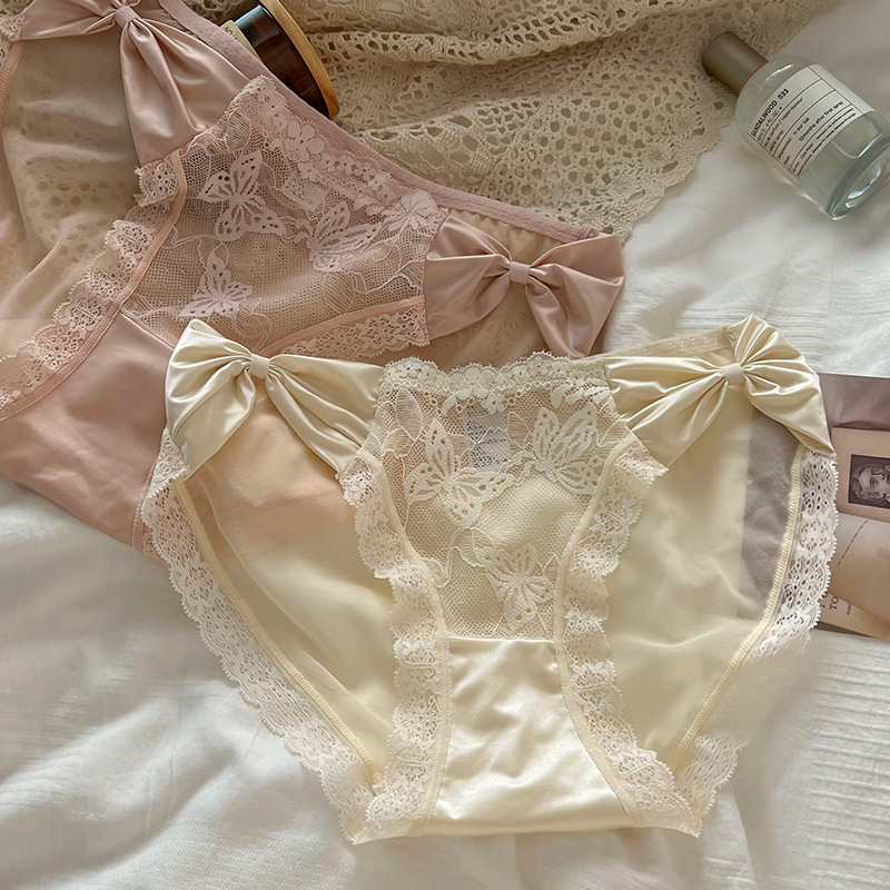 Pure Desire Girl's Bow Lace Underwear Women's Traceless Cotton Crotch Anti-bacterial Sexy Thin Summer Briefs