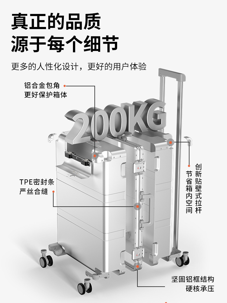 Equipaje abierto de aleación de magnesio de aluminio Equipaje de gama alta de 20 pulgadas Caja de metal de carro de negocios de 24 pulgadas