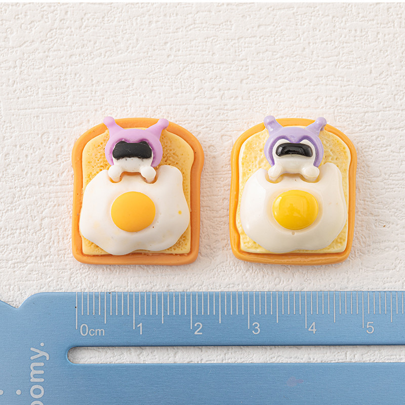 Nueva historieta Linda tostada de huevo frito animal DIY accesorios crema pegamento resina accesorios para el cabello horquilla Copa pegatinas al por mayor