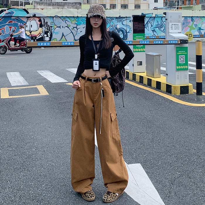 ins潮流工装女裤2025秋冬季新款宽松阔腿裤时尚休闲大直筒牛仔裤|undefined